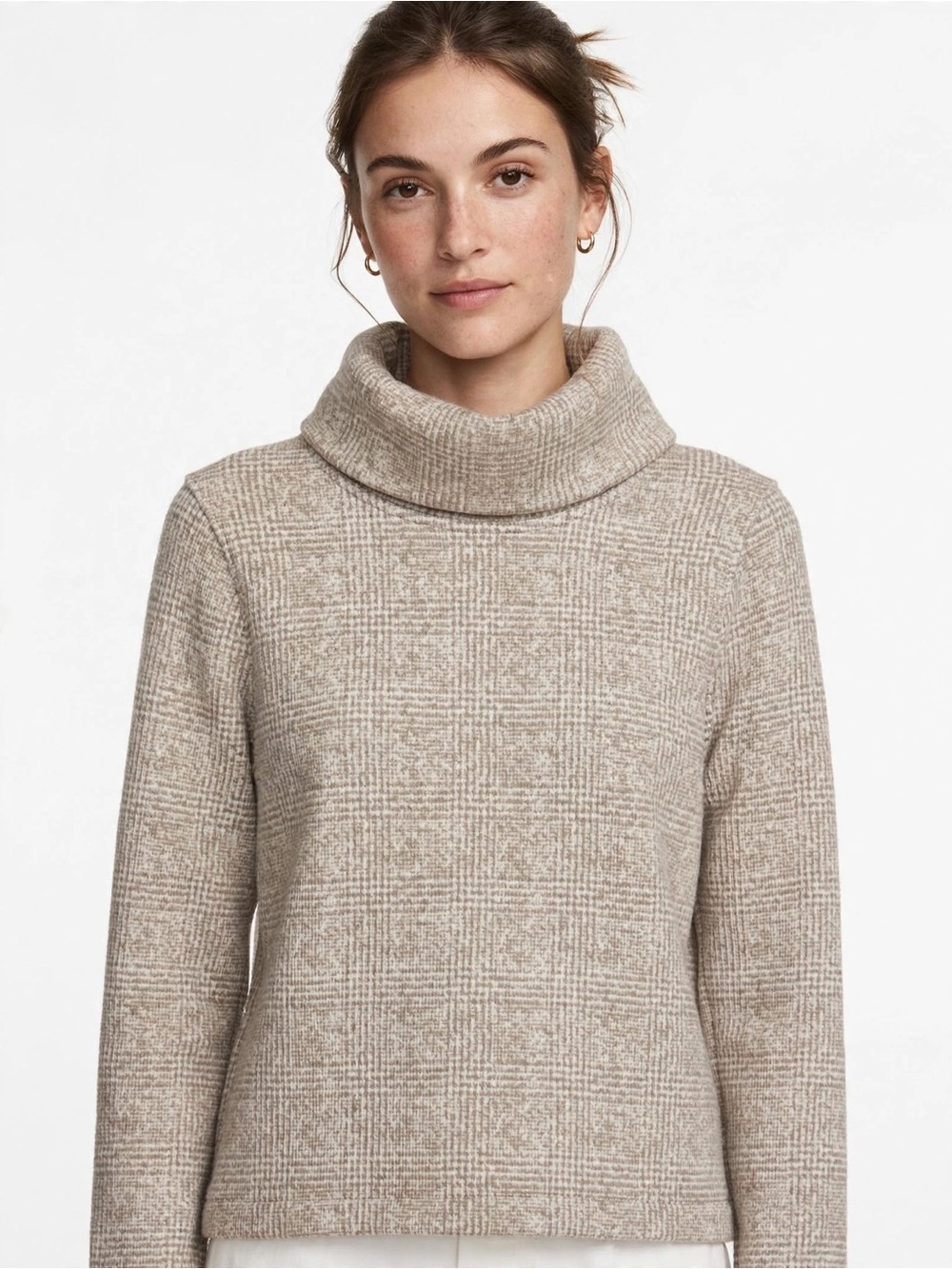 J.Crew Plaid Turtleneck Sweater S — Cozy Neutral Check Knit Fall Essential